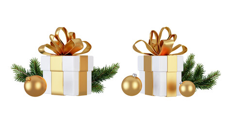 christmas gift box with golden ribbon isolated on white