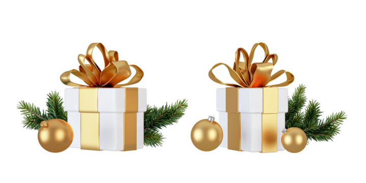 christmas gift box with golden ribbon isolated on white