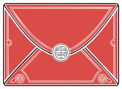 Detailed red letter envelope graphic with white and black accents for formal mailings and invitations.