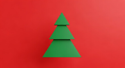 Obraz premium A Minimalist Illustration of a Christmas Tree Made from Three Simple Triangles on a Solid Scarlet Red Background