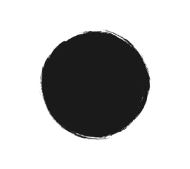 Black ink brush circle PNG, hand-drawn round paint blob, grunge charcoal stain with rough textured border, abstract spot isolated on transparent background.