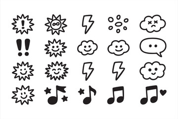 Hand-drawn music notes and expressive icons for creative social content
