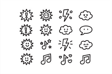 Playful reaction symbols like exclamation marks and lightning for messaging visuals