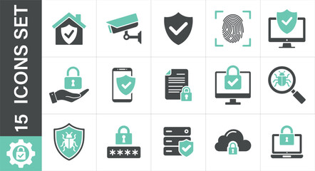 Security solid icons. Collection of modern security and protection icons for digital safety and privacy