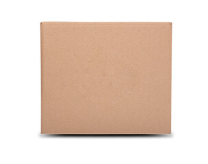 Fototapeta premium A square sheet of brown cardboard is isolated on a white background with a soft shadow at the bottom.