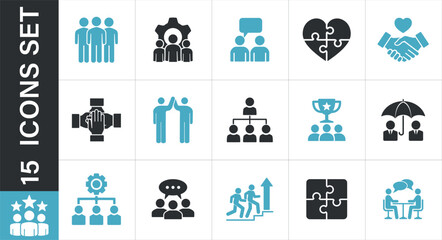 Teamwork and business success icons. Collection of teamwork and collaboration icons for business concepts