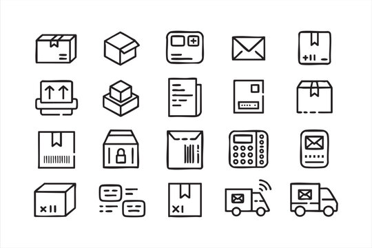 Minimal packaging and mail symbols for postal services and order fulfillment