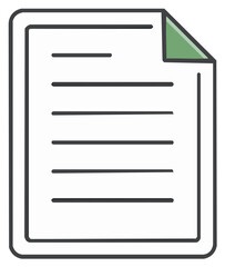 Simple flat design document icon with text lines and folded corner