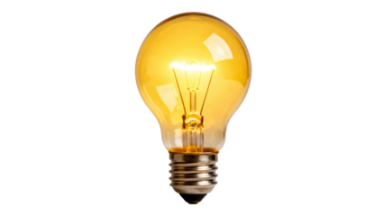 Bright amber light bulb shining brightly in a minimalist setting