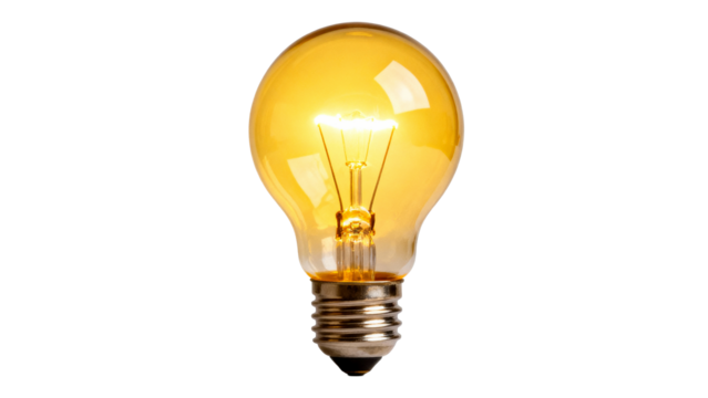 Bright amber light bulb shining brightly in a minimalist setting