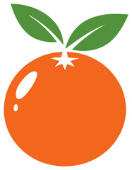 Vivid Orange Fruit Icon with Green Leaves, Healthy Food Graphic