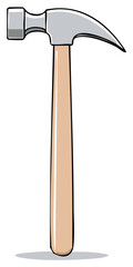 Cartoon Hammer with Wooden Handle, Hand Tool for Nailing or Repairing, Simple Hand-Drawn Style
