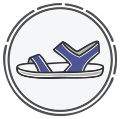 Modern Icon of Casual Sandal Footwear Featuring Blue Straps and a Sleek Style Encircled within a Double Border Frame