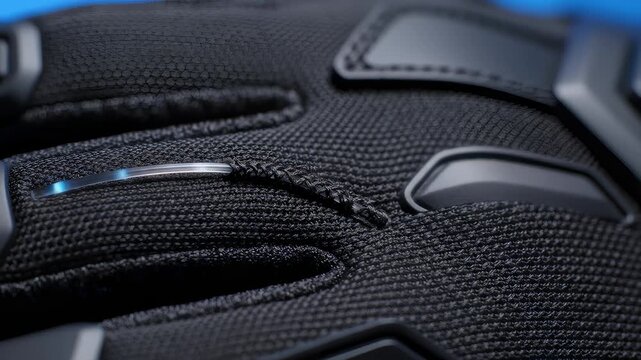 Glove With Glowing Blue Element: Close Up Technology Innovation
