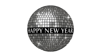 Shimmering disco ball wishes a happy new year for festive events and celebrations
