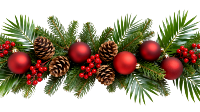 Decorative arrangement of festive ornaments, pine cones, and greenery for holiday celebrations