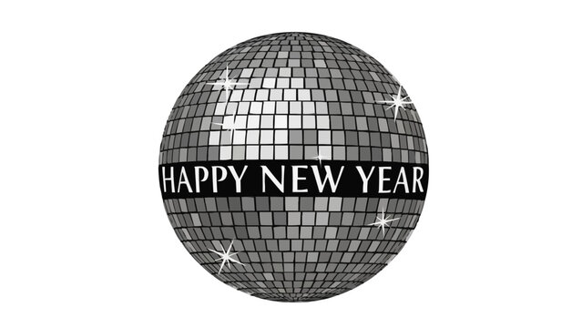 Shimmering disco ball wishes a happy new year for festive events and celebrations