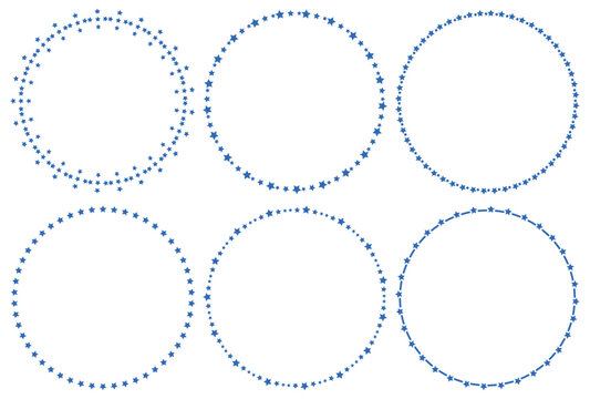 Vector set of blue stars circular frames decorative border for festive cosmic and creative themed designs