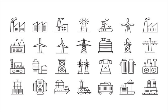 Vector industrial equipment symbols for manufacturing, engineering and power systems