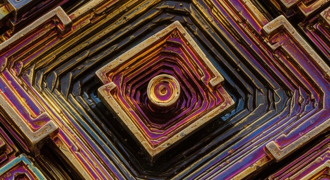 Wismut Kristall Struktur Makroaufnahme Regenbogenfarben