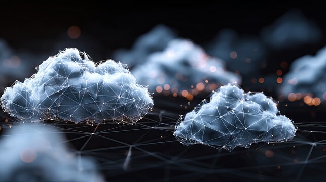 Futuristic cloud network connecting data centers with secure technology solutions for business innovation and global digital transformation strategies