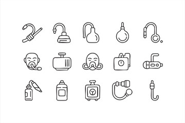 Line art respiratory suction and airway device icon collection