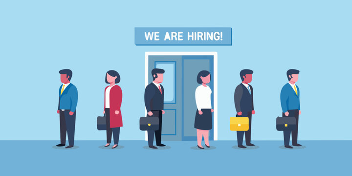 Diverse job applicants waiting in line for hiring opportunity - Powered by Adobe