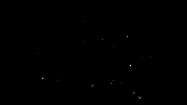 Twinkling stars animated, glitter sparkle explosion animated, white cartoon blinking stars, flat vector doodle sparkle, glowing light trails on black screen chroma key 3d animation. 4k video