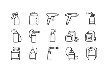 Sterilization and sanitation spray tool icon set for medical use