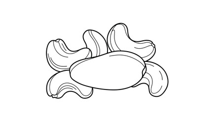 Simple line-art illustration features a delicious pile of cashew nuts presented in a clean and appealing outline style.