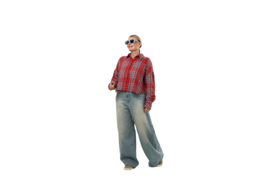 Woman flaunts trendy casual fashion, isolated on white, PNG