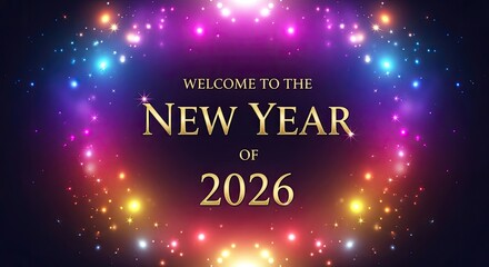 Festive new year 2026 celebration with colorful bokeh background