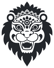 Obraz premium Stylized Lion Head Illustration with Decorative Crown, Tribal Art Graphic Vector