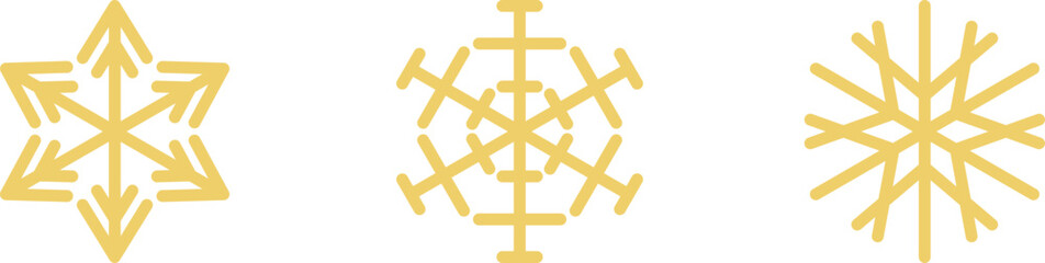 Gold snowflake set isolated. Shiny Christmas decoration element vector PNG or JPG