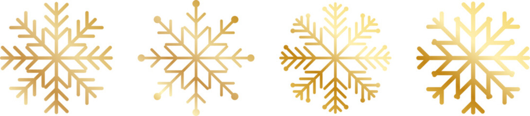 Gold snowflake set isolated. Shiny Christmas decoration element vector PNG or JPG