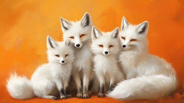 A mother fox is holding her cubs. The cubs are small and fluffy, and they are all smiling, Concept of warmth and love between the mother and her children