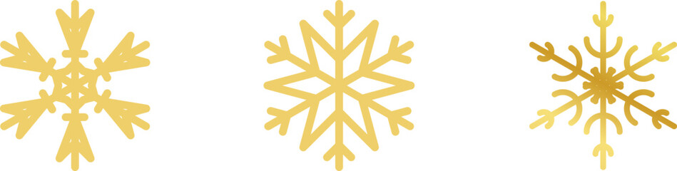 Gold snowflake set isolated. Shiny Christmas decoration element vector PNG or JPG