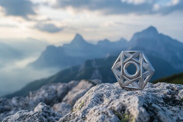 Star as a symbol of conquering the top of a snowy mountain, winter landscape