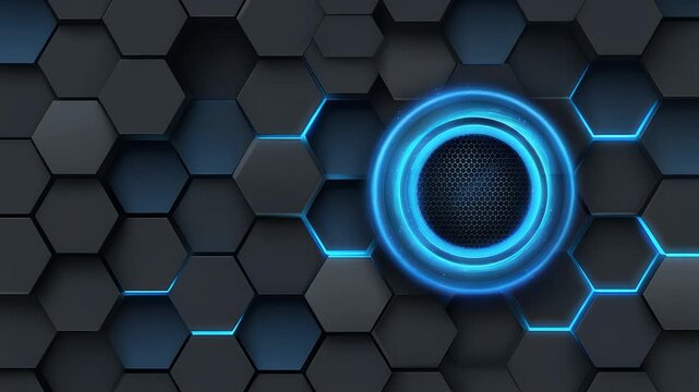 Dynamic neon blue light pulses across dark hexagonal pattern, creating a modern energetic background for tech, innovation, or futuristic concepts