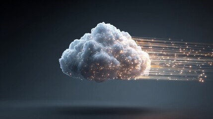 Dynamic cloud computing concept with glowing data streams for innovative technology solutions and future digital transformation in modern business applications