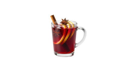 Mulled wine with spices on white isolated on transparent background