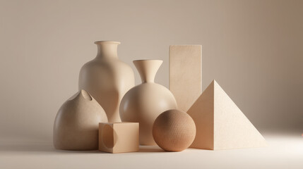 Minimalist neutral-toned geometric still life