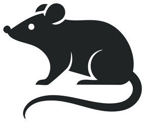 Obraz premium Black silhouette icon of a small rodent with large ears and a long tail