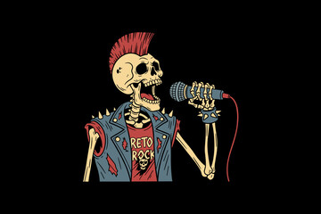 Punk Rock Skeleton Singer with Microphone.