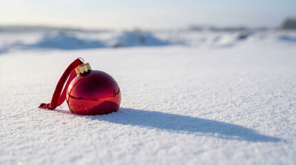 Red Christmas Ornament on Fresh Snow