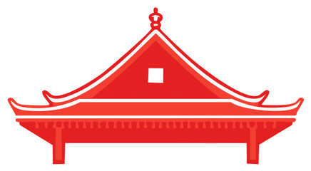 Obraz premium Red Asian Architecture Illustration with Pagoda Roof and Temple Details, vector design