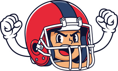 American Football Mascot Character Vector: Determined Player with Raised Fists, Aggressive Expression in Helmet, Sports Branding and E-Sports Logo Design.