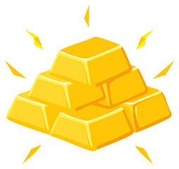 Brightly illustrated gold ingots stacked in a sparkling pyramid shape