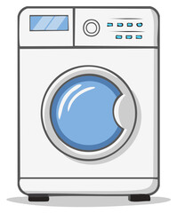 Cartoon illustration of a modern washing machine appliance