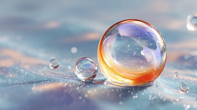 Stunning water droplets with captivating light refraction create a magical, ethereal, and dreamy atmosphere for health, beauty, and scientific concepts - Powered by Adobe